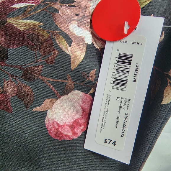 PREMIER AMOUR FLORAL OFF SHOULDER COCKTAIL DRESS Black/Burgundy/Silver S… - Picture 12 of 12